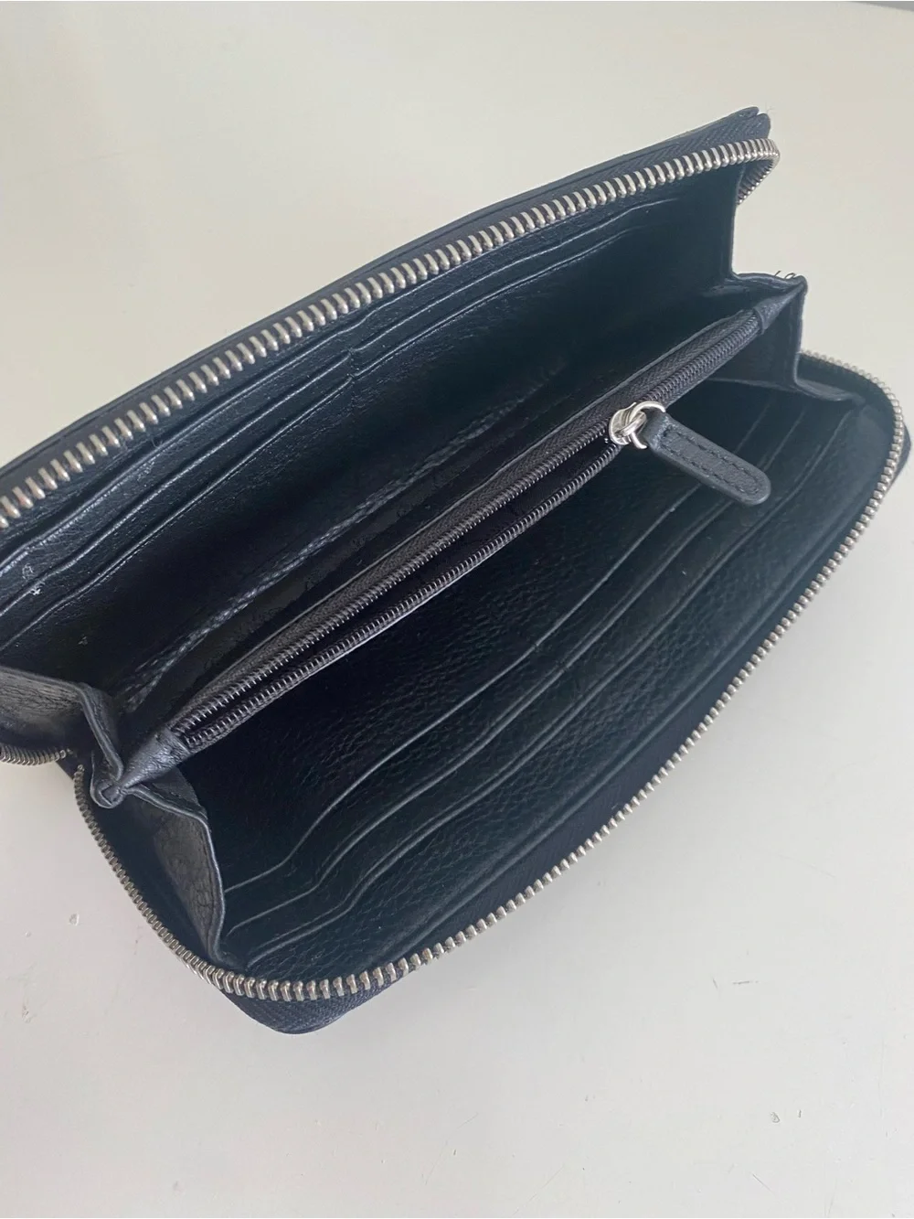 Michael Kors Black Leather Zip-Around Wallet with Silver MK Logo